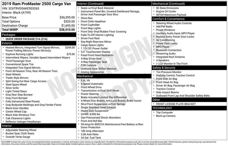 2019 Ram Promaster 2500 — a typically priced live listing