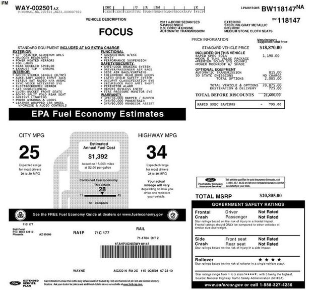 2011 Ford Focus — a typically priced live listing